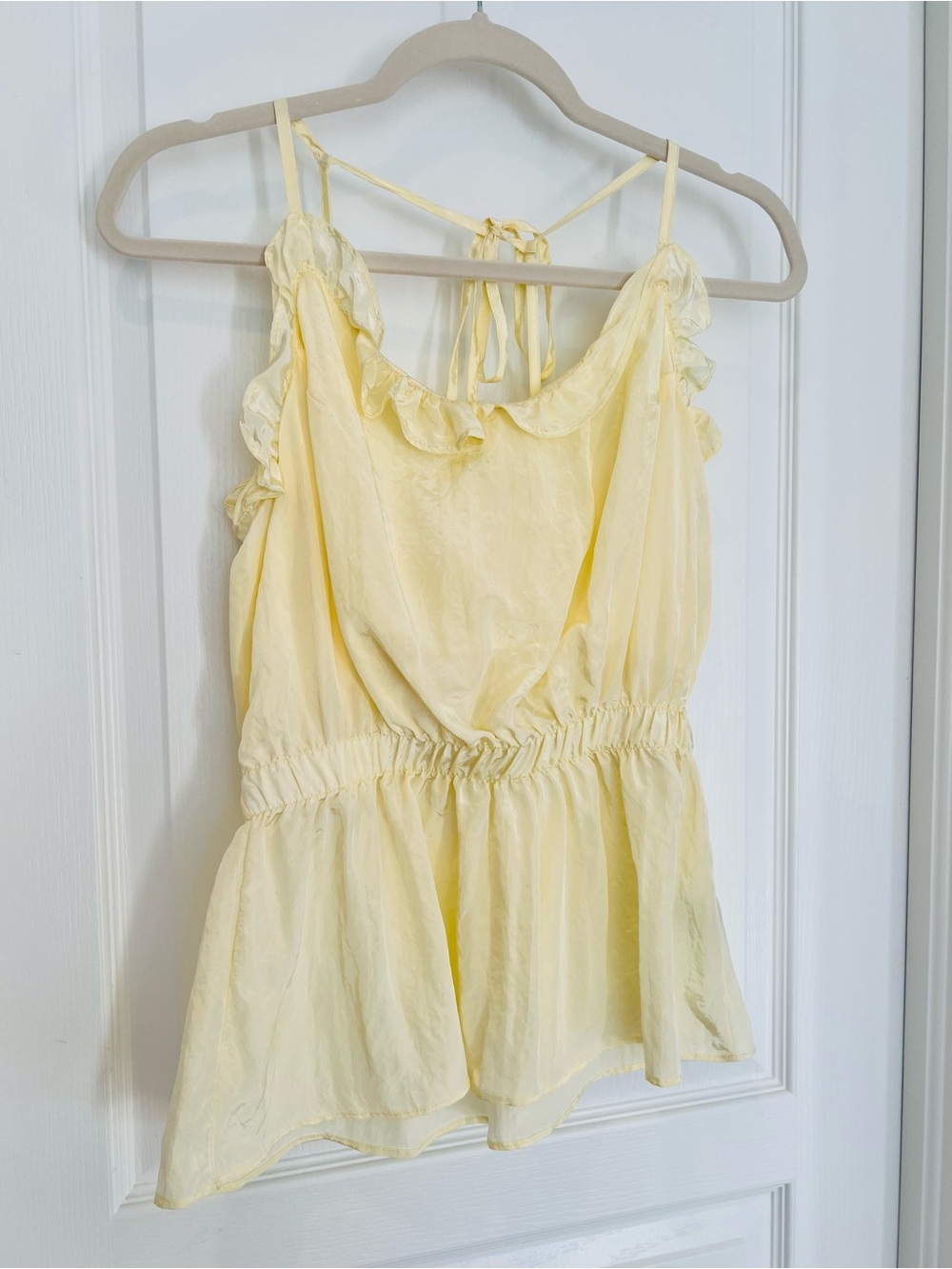POL Light Yellow Ruffle Tie-Back Peplum Tank Top NWT Classy Old Money Sz S